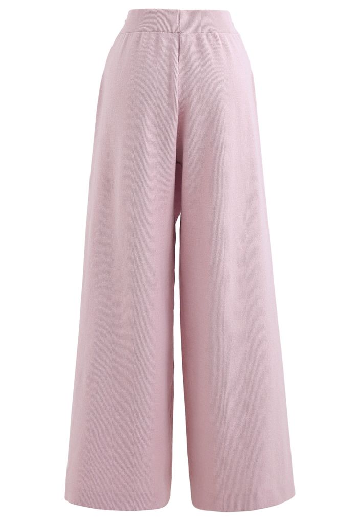 Pantalon large en tricot à taille à nouer en rose