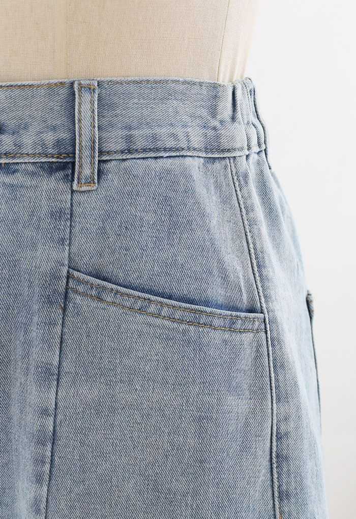 Short en jean taille haute avec poches plaquées