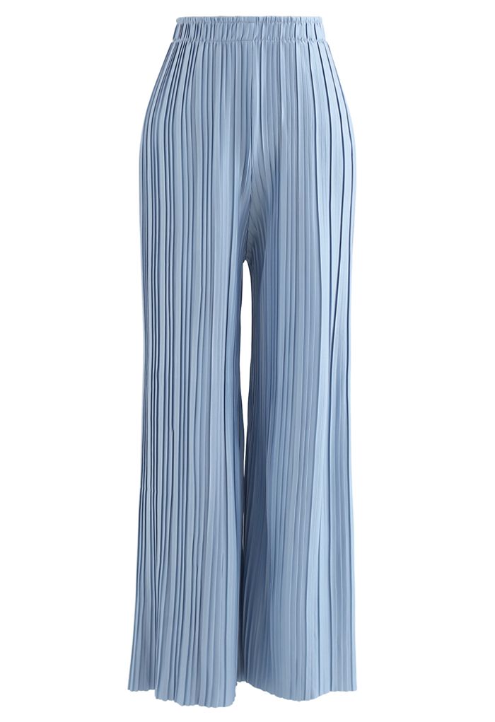 Short et pantalon deux pièces entièrement plissés en bleu