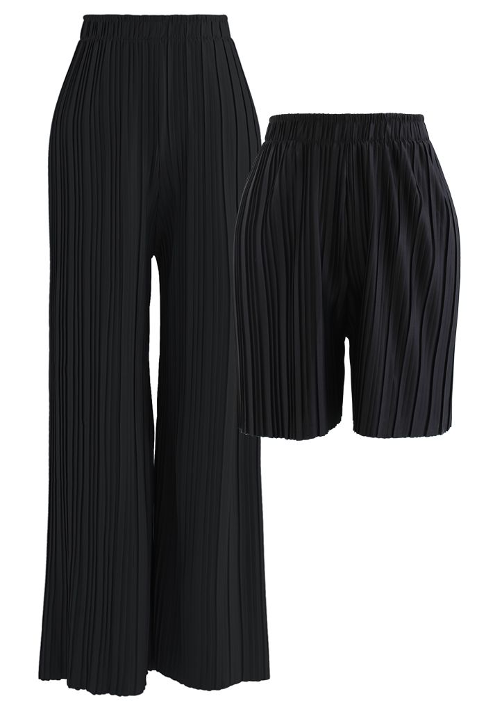Short et pantalon deux pièces entièrement plissés en noir