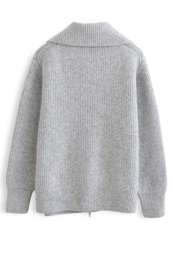 Cardigan en tricot côtelé entièrement zippé en gris