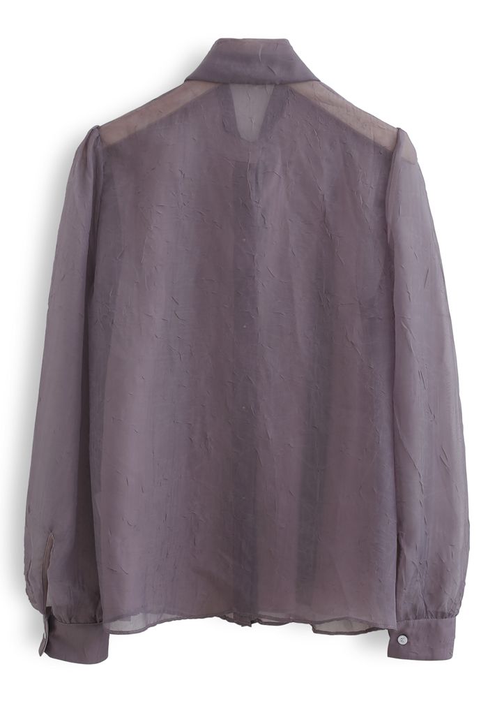 Chemise boutonnée transparente à nœud papillon en violet