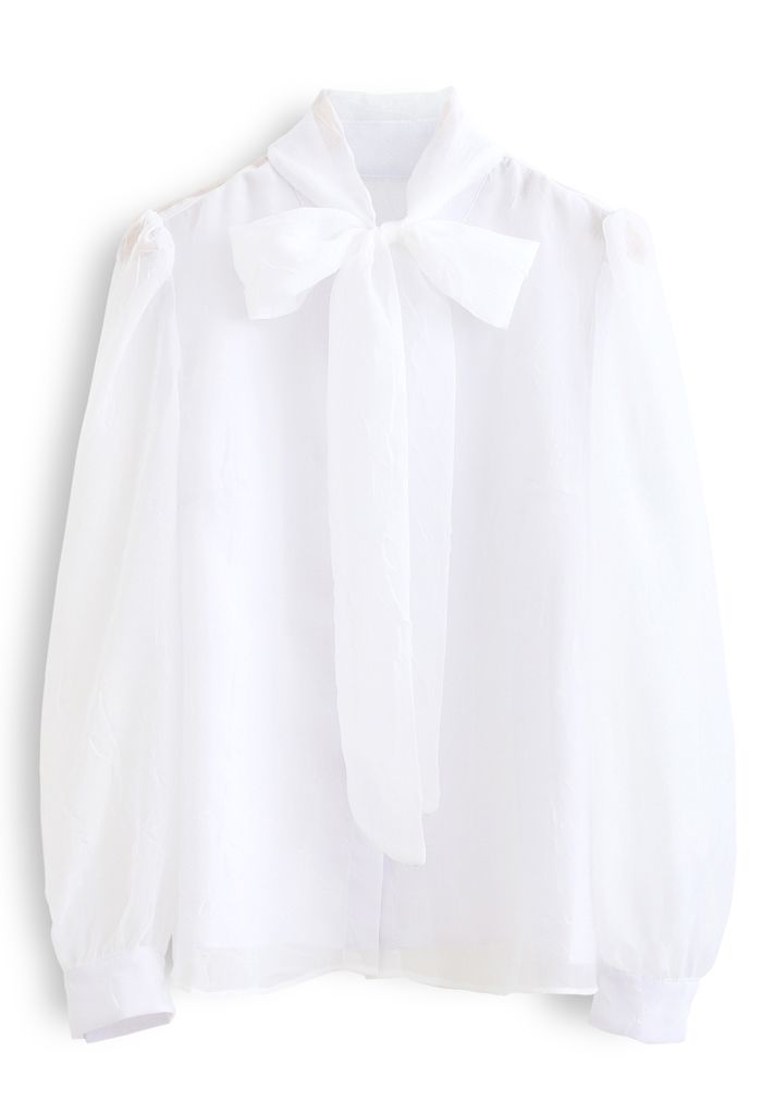 Chemise boutonnée transparente à nœud papillon en blanc