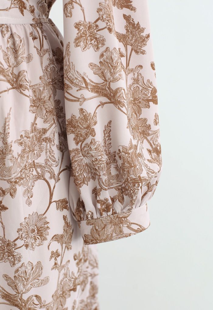 Drawing Robe portefeuille en mousseline à imprimé floral en vieux rose