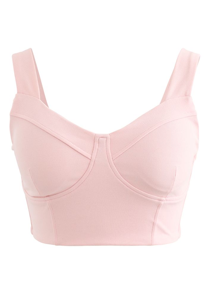 Soutien-gorge de sport camisole à faible impact avec coutures en rose nude