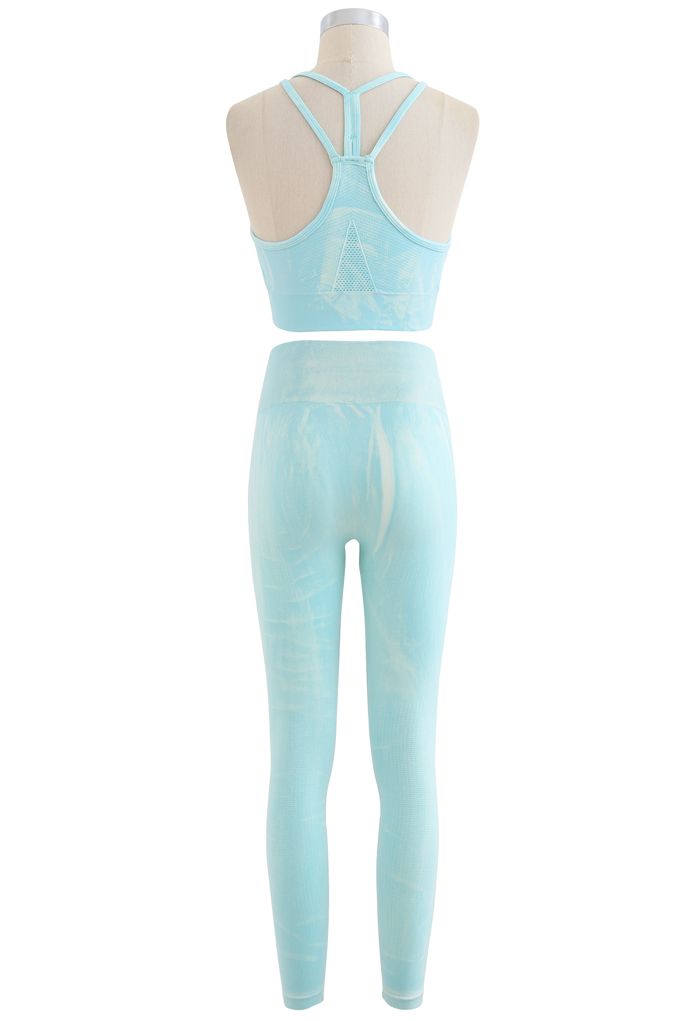 Ensemble soutien-gorge et legging de sport tie-dye bleu océan