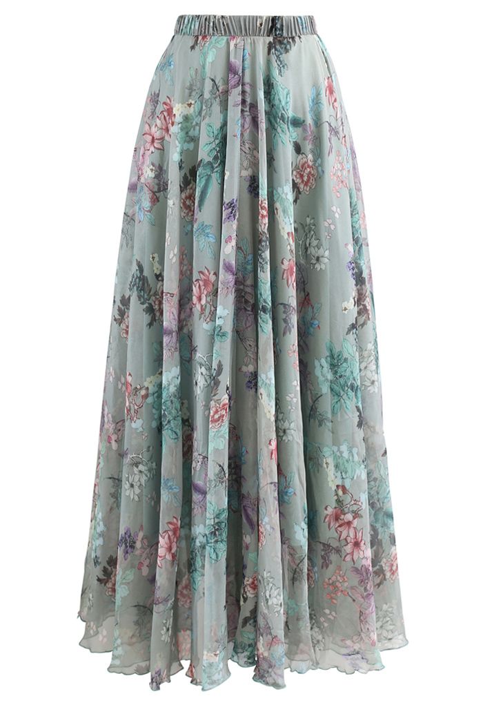 Exuberant Floral Chiffon Maxi Skirt in 