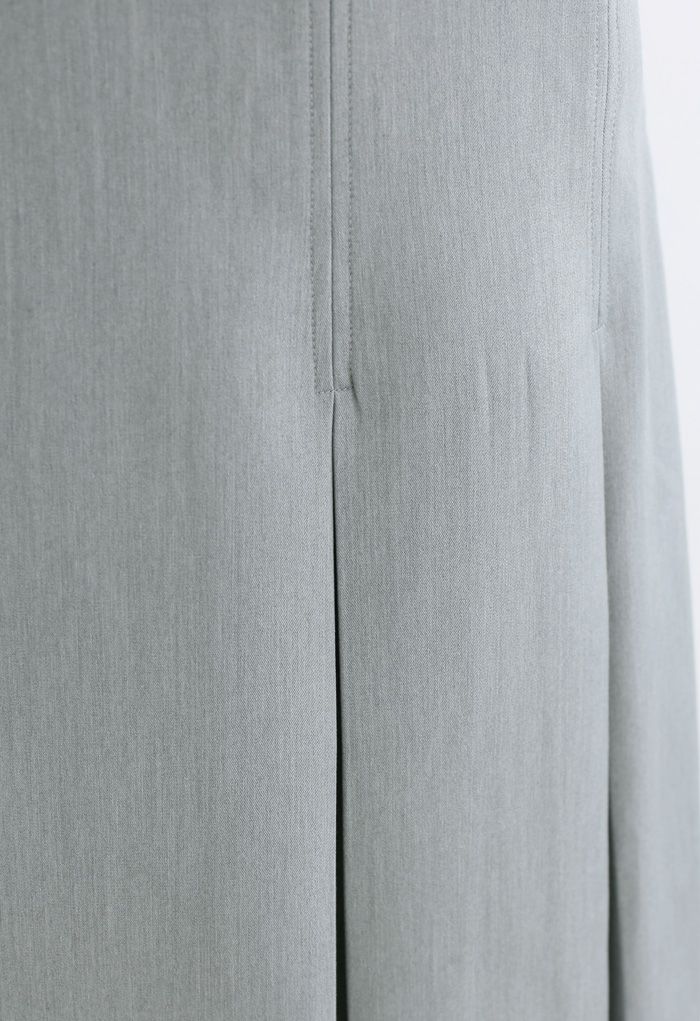 Jupe mi-longue fendue à ourlet plissé en gris