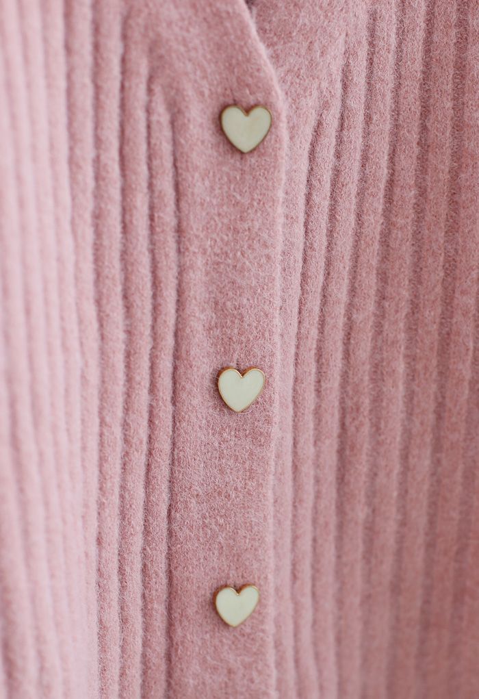 Cardigan en tricot côtelé confortable à col en V en rose