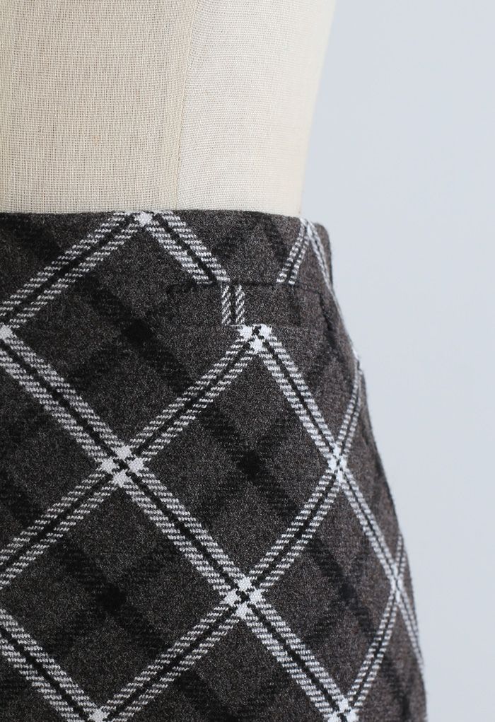 Mini-jupe élégante en mélange de laine à carreaux en fumée