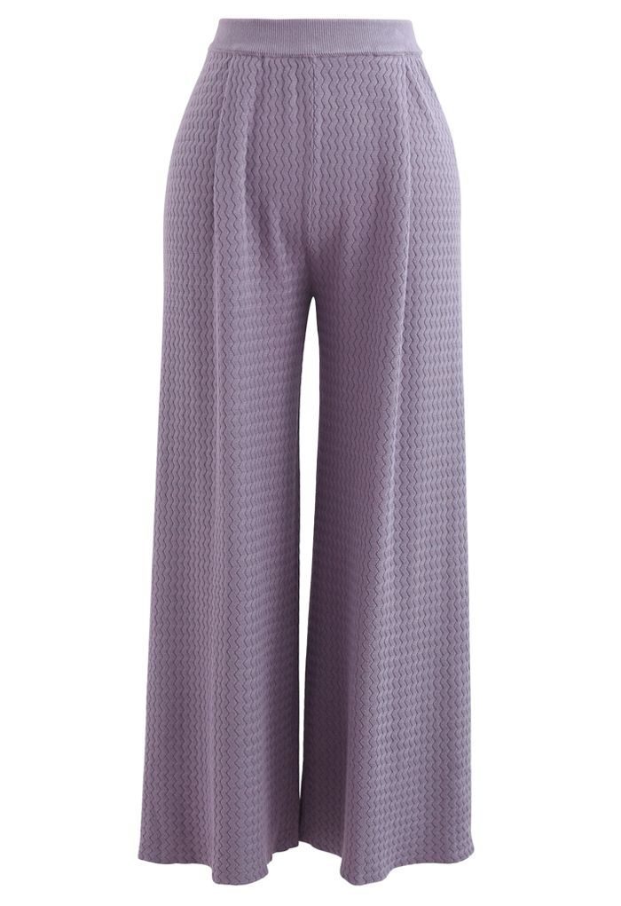 Pantalon en tricot texturé ondulé en violet