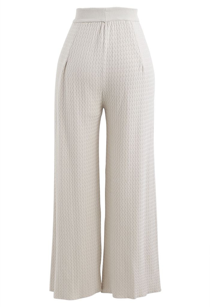 Pantalon en tricot texturé ondulé en ivoire
