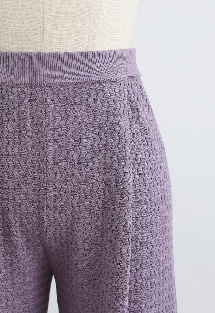Pantalon en tricot texturé ondulé en violet