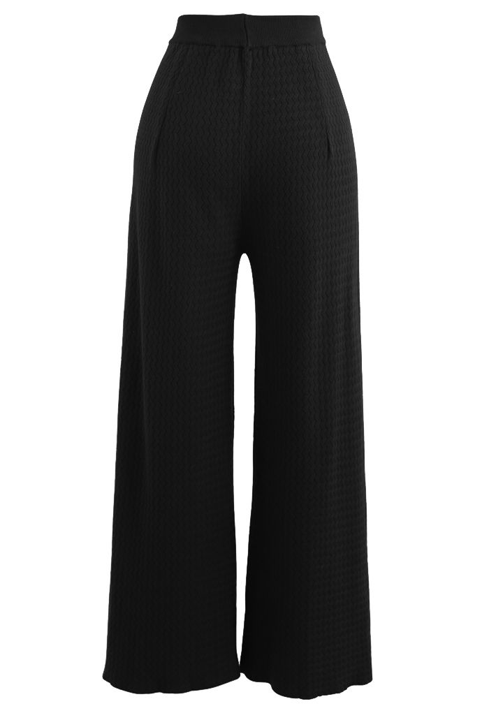 Pantalon en tricot texturé ondulé en noir