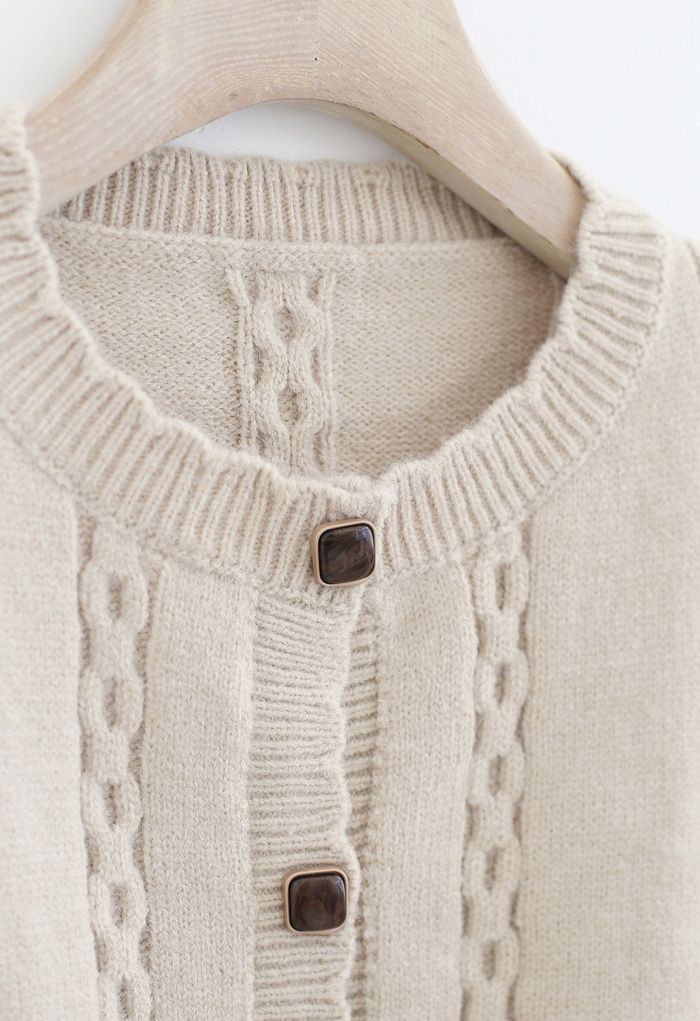 Cardigan en tricot boutonné à motif de chaîne en sable