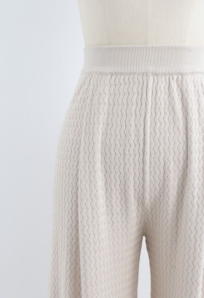 Pantalon en tricot texturé ondulé en ivoire