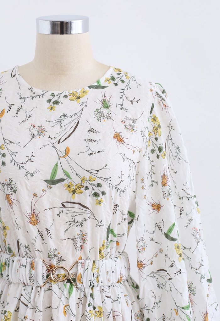 Robe en coton texturé imprimé fleurs sauvages