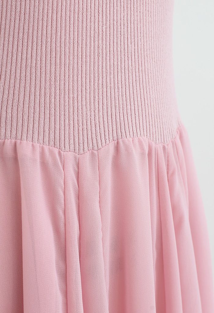 Robe longue sans manches en tricot épissé en rose