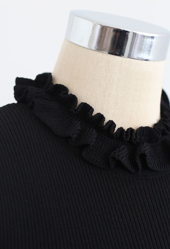 Robe longue sans manches en tricot épissé en noir