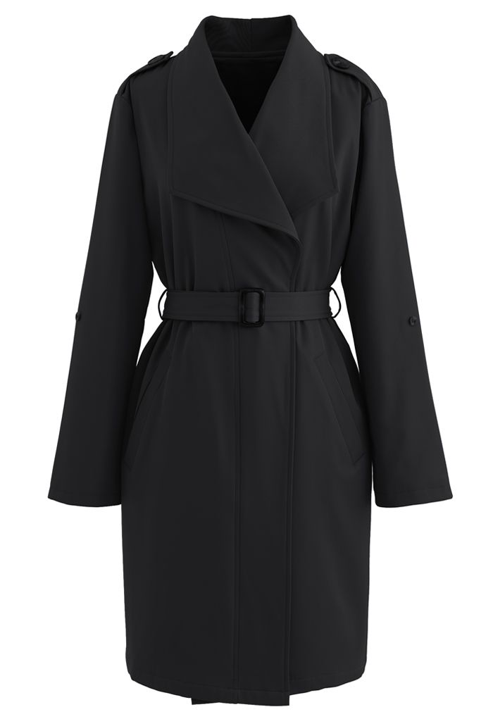 Manteau à col drapé avec poche ceinturée en noir