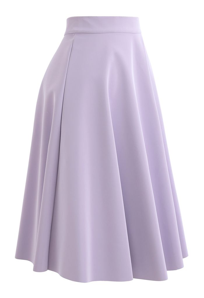 Jupe mi-longue trapèze élégante en similicuir violet