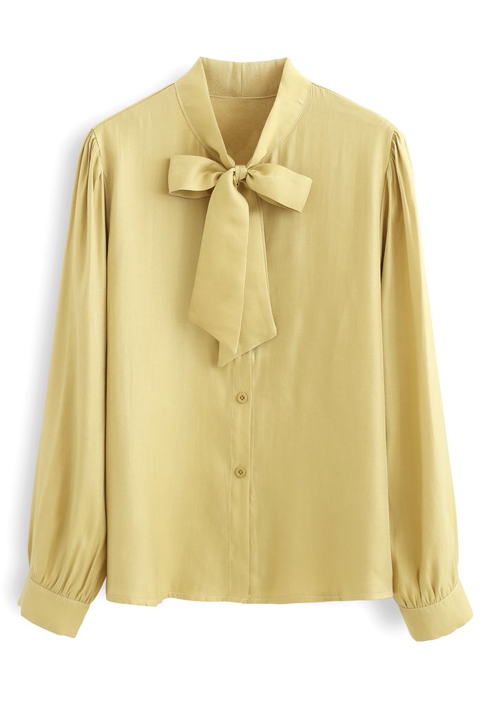 Chemise boutonnée scintillante à nœud papillon en moutarde