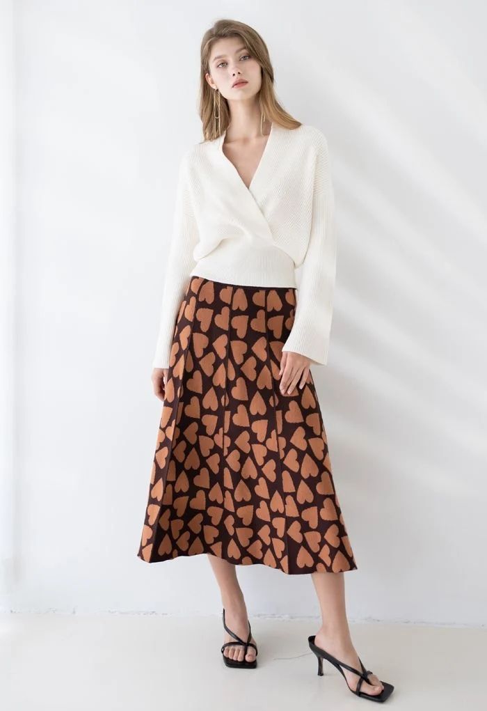 Full of Love A-Line Knit Midi Skirt in Brown