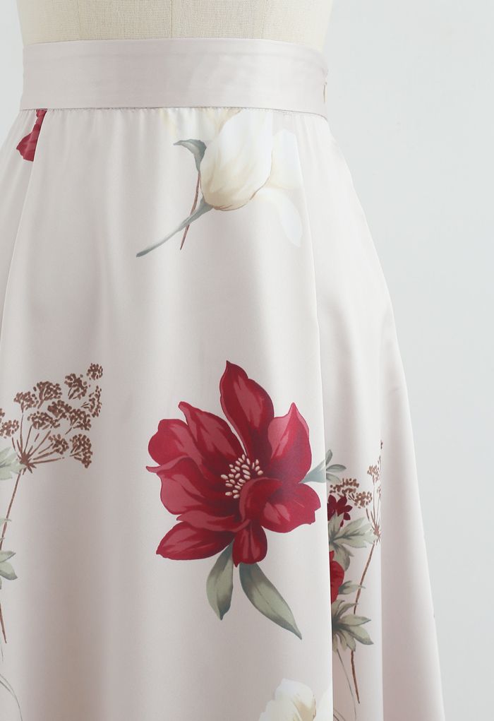 Jupe trapèze taille haute à imprimé floral