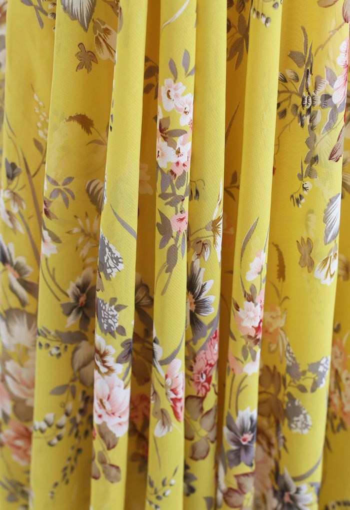 Jupe longue en mousseline de soie à fleurs Favori intemporel en jaune