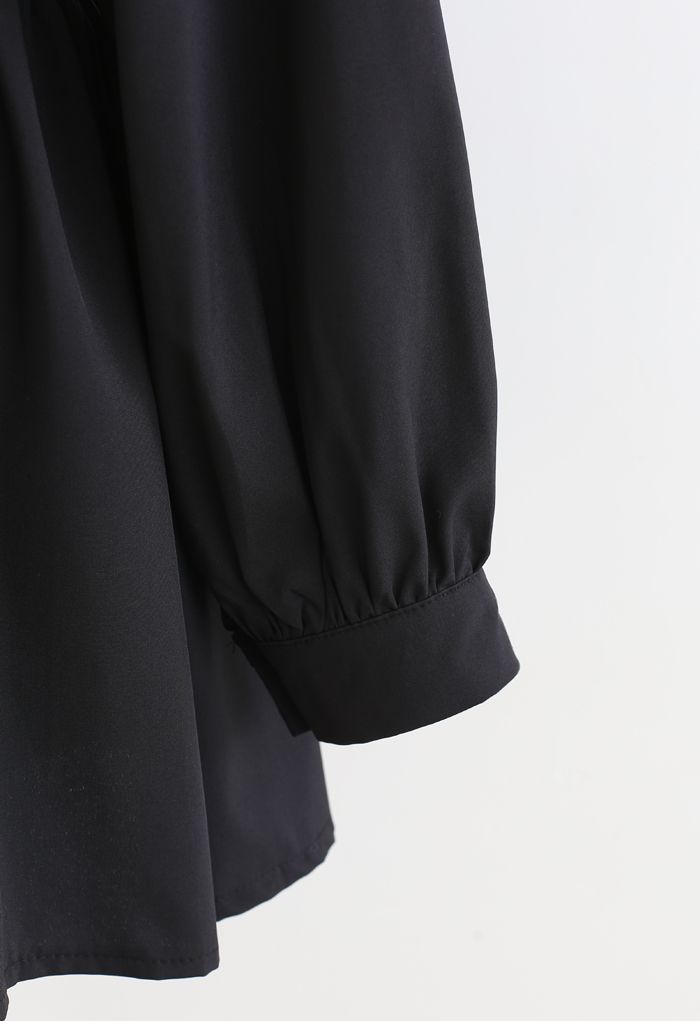 Robe chemise asymétrique froncée boutonnée en noir