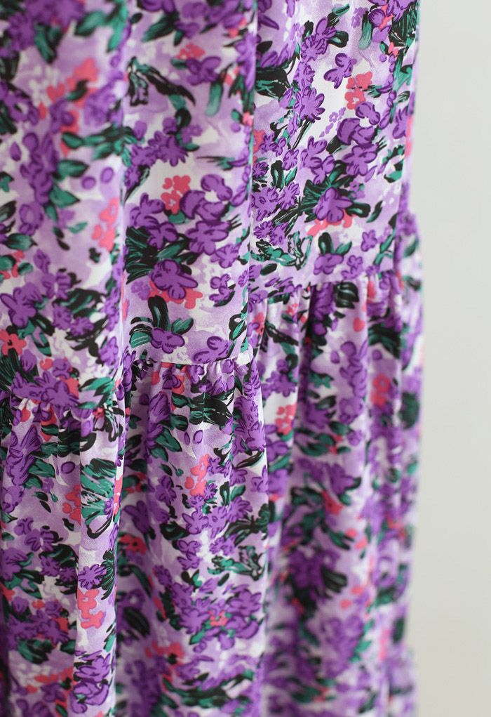 Bright Bloom - Robe longue cache-cœur à volants en violet