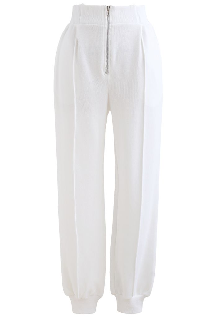 Pantalon de jogging zippé avec poches latérales sur le devant en blanc
