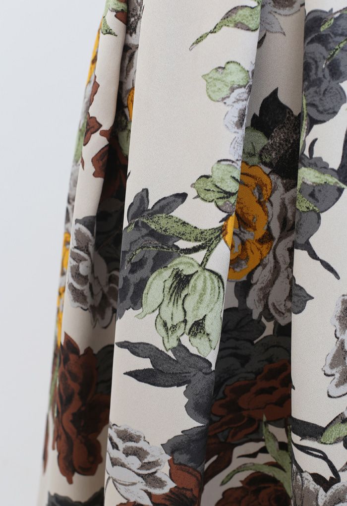 Jupe mi-longue plissée à imprimé floral rétro