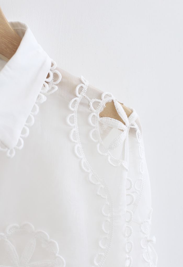 Chemise boutonnée en organza transparent au crochet