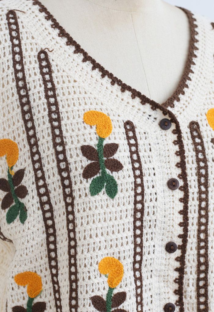 Embroidered Crochet Spliced Sleeves Cardigan