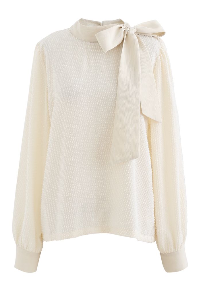 Tie a Bow Shimmer Tassel Top in Cream
