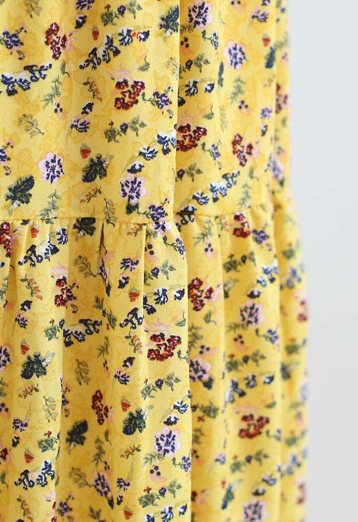 Robe camisole à volants fleuret à encolure en V plongeante en jaune