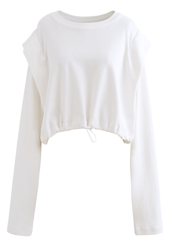 Sweat-shirt court surdimensionné ajustable en blanc