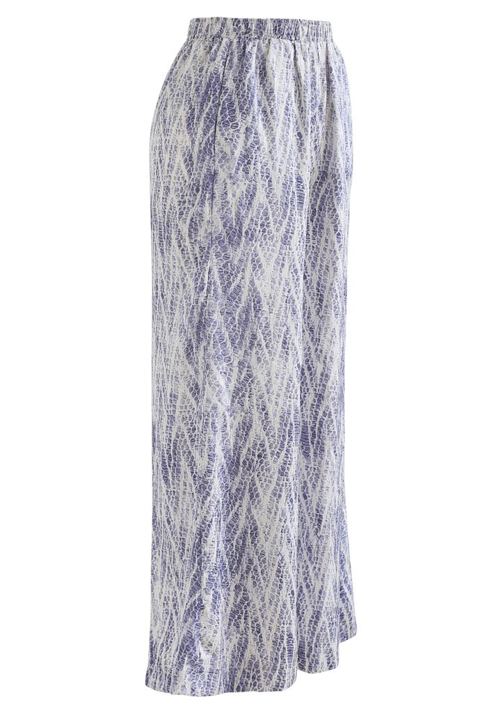 Pantalon de détente large à imprimé serpent en zigzag bleu