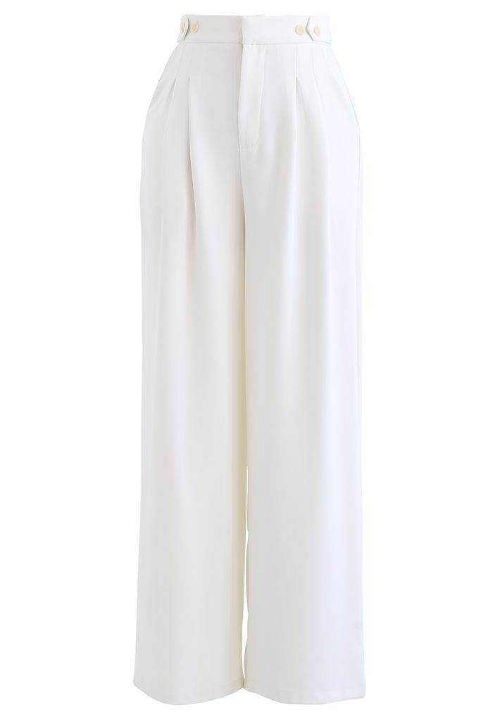 Pantalon droit à taille boutonnée en blanc