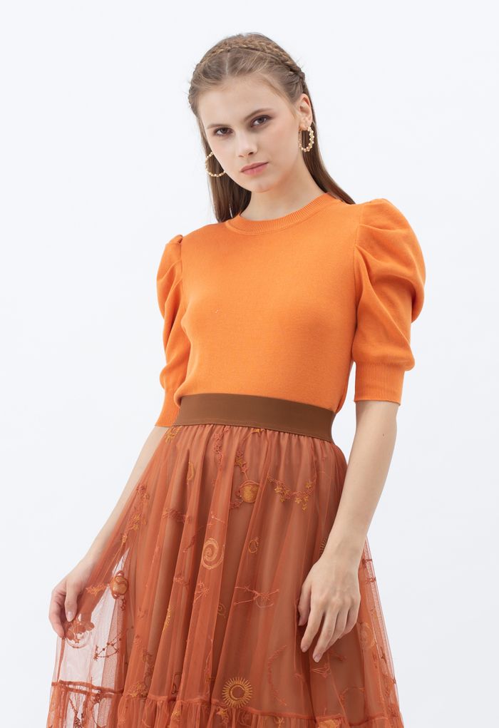 Haut en tricot à manches courtes Bubble en orange