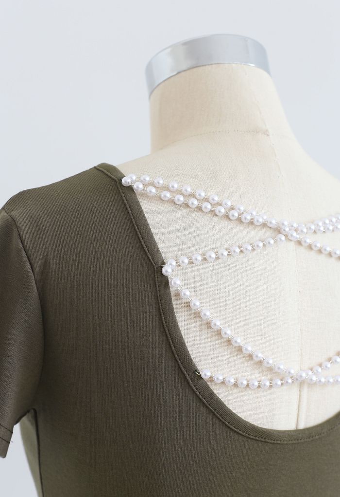 T-shirt court à chaîne de perles entrecroisées en olive