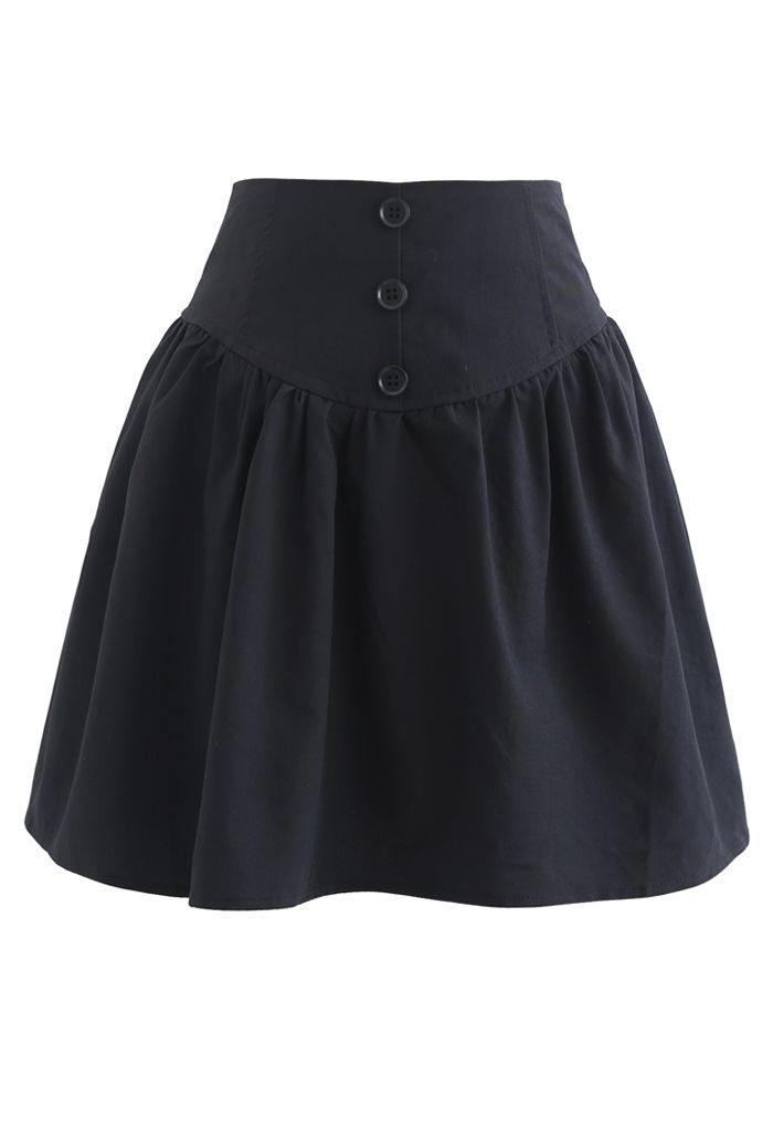 Mini-jupe taille haute à bordure boutonnée en noir