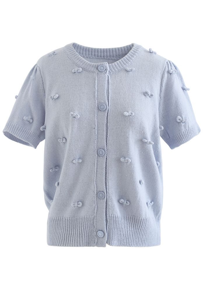 Cardigan en tricot boutonné à manches courtes Sweet Knot en bleu bébé