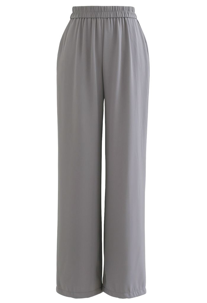 Pantalon droit taille élastique en gris