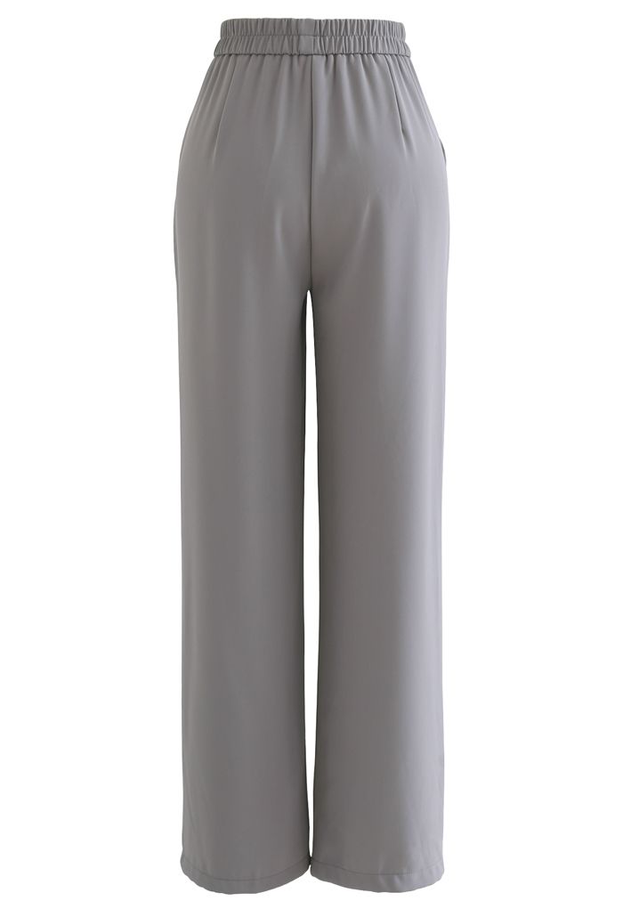 Pantalon droit taille élastique en gris