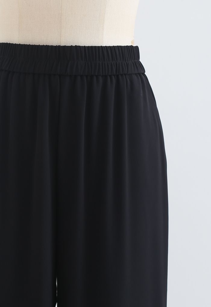 Pantalon droit taille élastique en noir