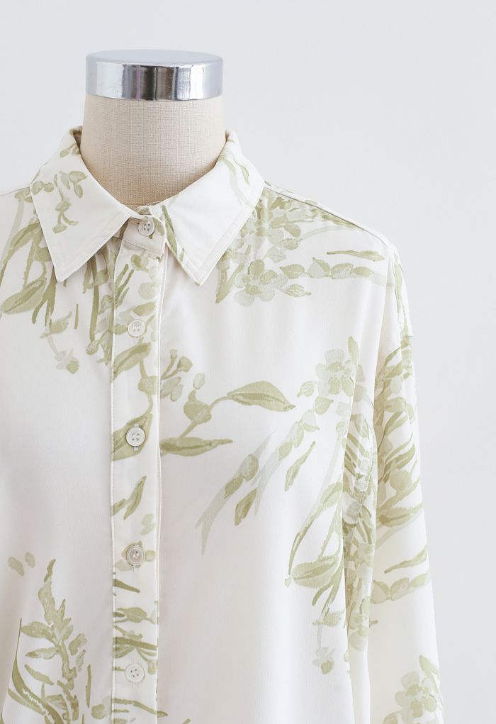 Chemise longue Dainty à imprimé floral en vert mousse
