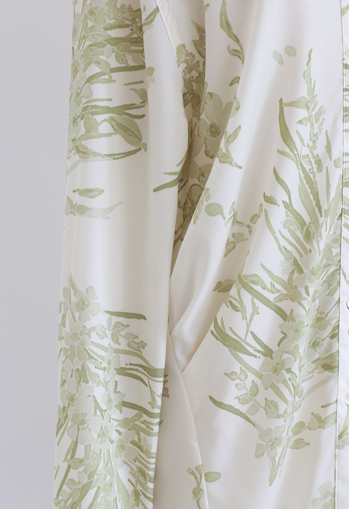 Chemise longue Dainty à imprimé floral en vert mousse