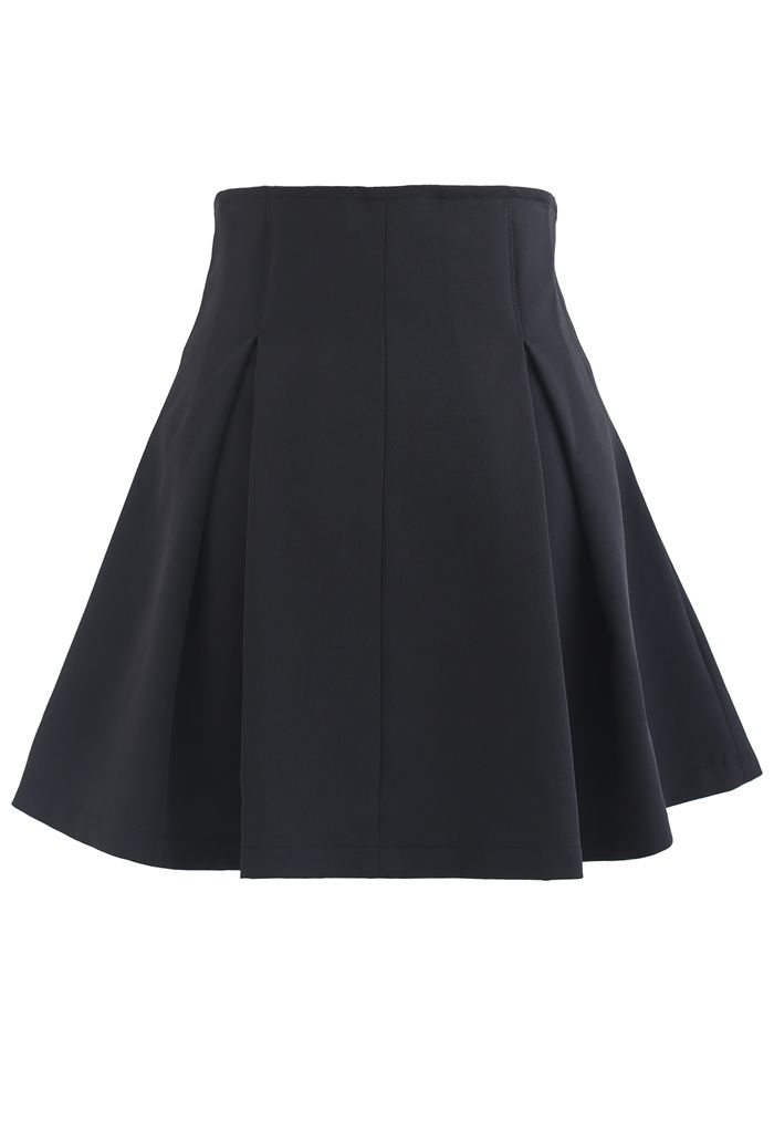 Mini-jupe plissée corset taille haute en noir